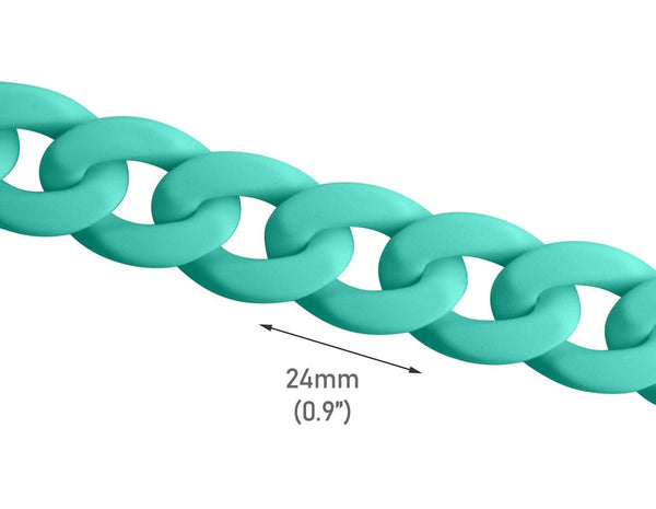 1ft Matte Turquoise Green Acrylic Chain Links, 24mm, For Cuban Link Necklaces