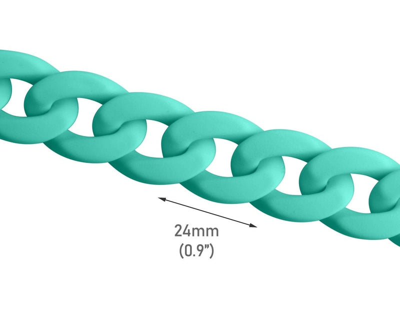 1ft Matte Turquoise Green Acrylic Chain Links, 24mm, For Cuban Link Necklaces