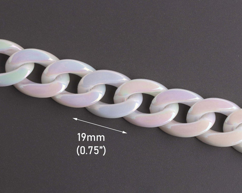 1ft Small Opal White Acrylic Chain Links, 19mm, Iridescent, Kawaii Jewelry Supply