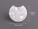 2 Pearl White Half Circle Blanks, Great for Earring Components, Cellulose Acetate, 37 x 33.5mm