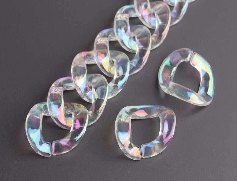 1ft Opal Clear Acrylic Chain Links, 28.5mm, Iridescent Rainbow, Decorative