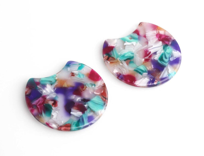2 Multicolored Half Circle Charms, Acetate Material, 37 x 33.5mm