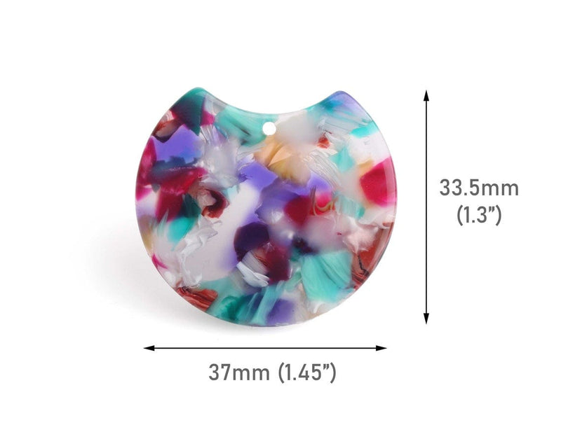 2 Multicolored Half Circle Charms, Acetate Material, 37 x 33.5mm