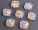 4 Light Purple Cabochons with Gold Foil Leaf Flakes, Resin and Holographic Glitter, 19.5 x 19.5mm