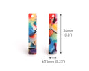 4 Simple Bar Charms in Colorful Rainbow, Cellulose Acetate, 34 x 6.75mm