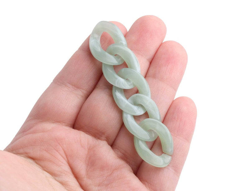 1ft Succulent Green Chain Links, 23mm, Marble Acrylic, Light Green Pastel Colors