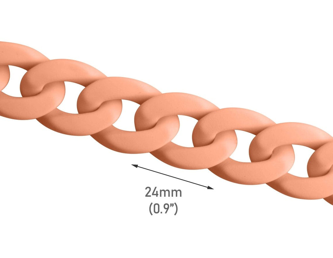 1ft Matte Coral Orange Acrylic Chain Links, 24mm, Pastel Colors, Jewel