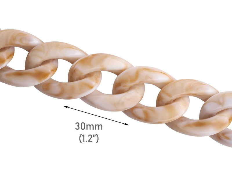 1ft Large Cafe Latte Acrylic Chain Links, 29mm, Light Tortoise, For Purse Straps