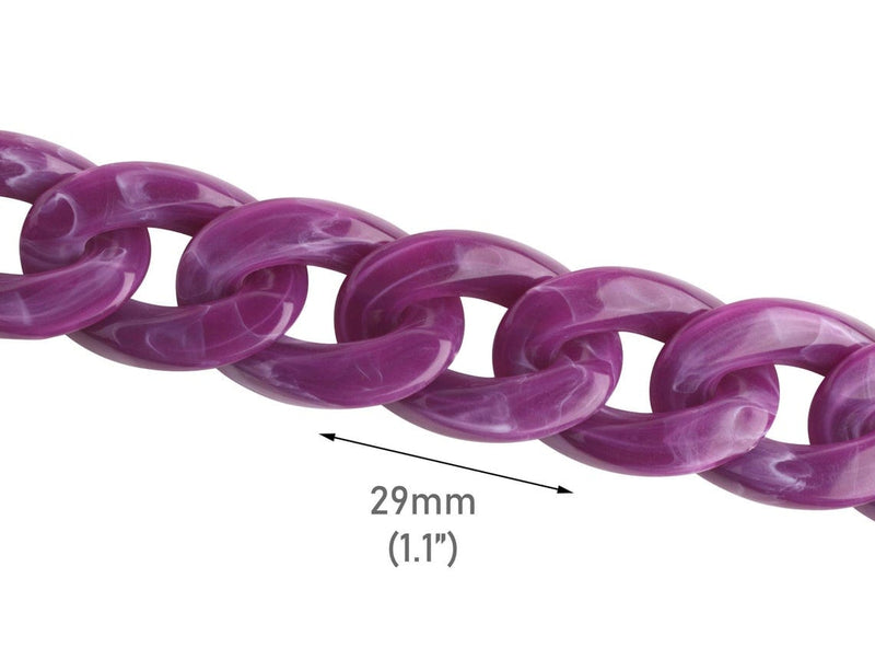 1ft Purple Chain Links, 29mm, Acrylic Marble, For Big Bold Chunky Necklaces