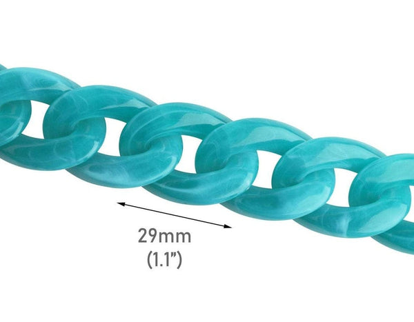 1ft Teal Blue Acrylic Chain Links, 29mm, Oversized Curb Chain, For Jewelry Supply