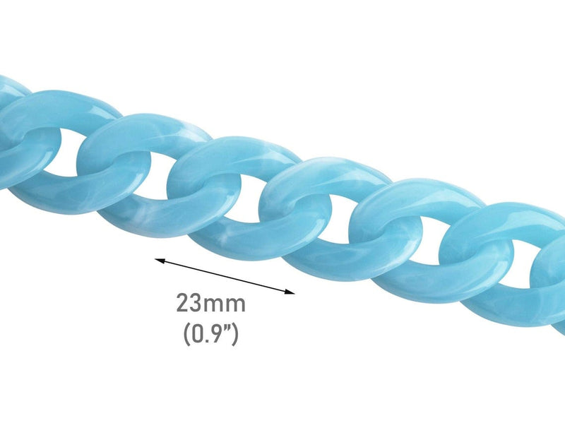 1ft Glacier Blue Acrylic Chain Links, 23mm, Marble, Lucite Plastic Connectors
