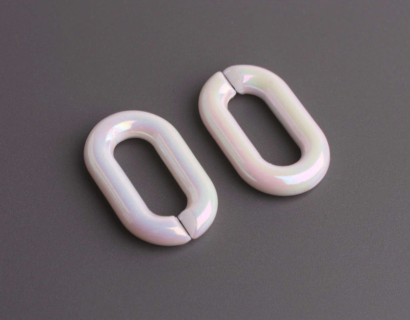 1ft Large Opal White Acrylic Chain Links, 31mm, Iridescent Rainbow, Bulky Cable