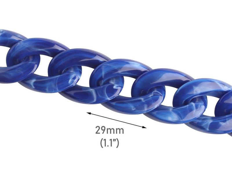 1ft Lightning Blue Acrylic Chain Links, 29mm, Marble, For Making Accessories