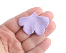 2 Light Purple Ginkgo Leaf Charms, Wavy Textured Beads, Matte Acrylic, 44.5 x 33mm