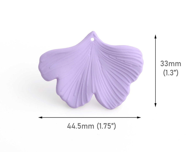 2 Light Purple Ginkgo Leaf Charms, Wavy Textured Beads, Matte Acrylic, 44.5 x 33mm