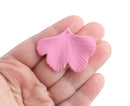 2 Matte Pink Ginkgo Leaf Charms, Cute Kawaii Pastel Colors, Acrylic, 44.5 x 33mm