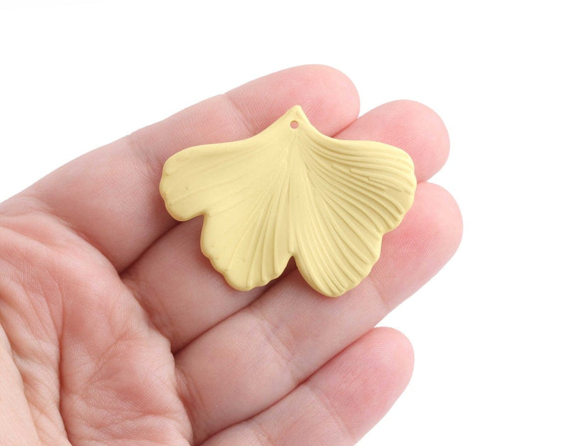 2 Matte Yellow Ginkgo Leaf Charms, Pastel Colored, Botanical Pendant, Acrylic, 44.5 x 33mm