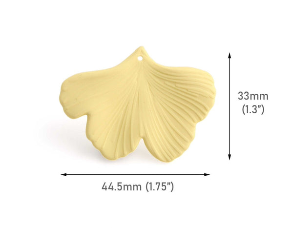 2 Matte Yellow Ginkgo Leaf Charms, Pastel Colored, Botanical Pendant, Acrylic, 44.5 x 33mm