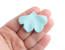 2 Mint Green Gingko Leaf Charms, Mermaid Tail, Seaform Green, Matte Acrylic, 44.5 x 33mm