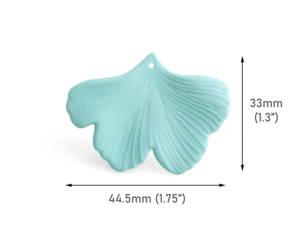 2 Mint Green Gingko Leaf Charms, Mermaid Tail, Seaform Green, Matte Acrylic, 44.5 x 33mm