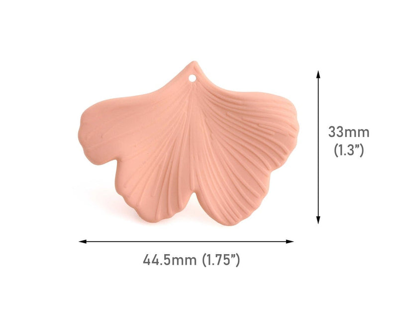 2 Matte Light Orange Gingko Leaf Charms, Coral Color, Fish Tail Charms, Acrylic, 44.5 x 33mm