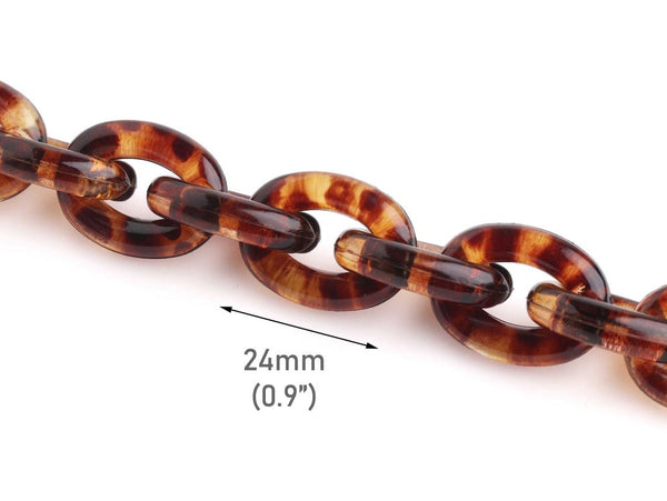 1ft Tortoise Shell Acrylic Chain Links, 24mm, Thick, Oval Cable Connectors