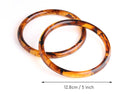 2 Acrylic Tortoise Shell Handbag Rings, Plastic Purse Handles, Rounded Edge, 5 Inch