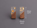 4 Short Bar Charms in Wood and Resin, Gold Leaf Foil Flakes, Translucent Resin and Real Wood, 23 x 8.5mm