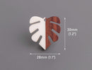 2 Ivory White Resin and Wood Leaf Charms, Monstera Leaves, Epoxy Resin and Real Wood, 30 x 28mm