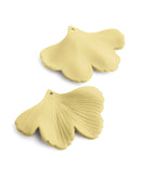 2 Matte Yellow Ginkgo Leaf Charms, Pastel Colored, Botanical Pendant, Acrylic, 44.5 x 33mm
