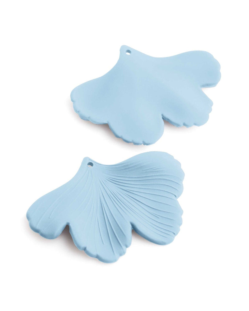 2 Light Blue Gingko Leaf Charms, Whale Tail Pendant, Matte Acrylic, 44.5 x 33mm