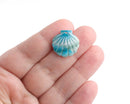 4 Tiny Seashell Charms in Blue and White, Scallop Shell Beads, Marble Acrylic, 19 x 18.5mm