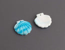 4 Tiny Seashell Charms in Blue and White, Scallop Shell Beads, Marble Acrylic, 19 x 18.5mm