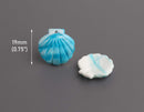 4 Tiny Seashell Charms in Blue and White, Scallop Shell Beads, Marble Acrylic, 19 x 18.5mm