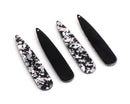 4 Black Teardrop Charms with Silver Foil Flakes, Holographic Glitter and Acrylic, 54.5 x 11mm
