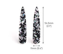 4 Black Teardrop Charms with Silver Foil Flakes, Holographic Glitter and Acrylic, 54.5 x 11mm