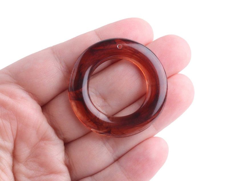 4 Round Ring Pendants in Tortoise Shell and Clear, Amber Marble, Washer Charms, Acrylic, 40mm