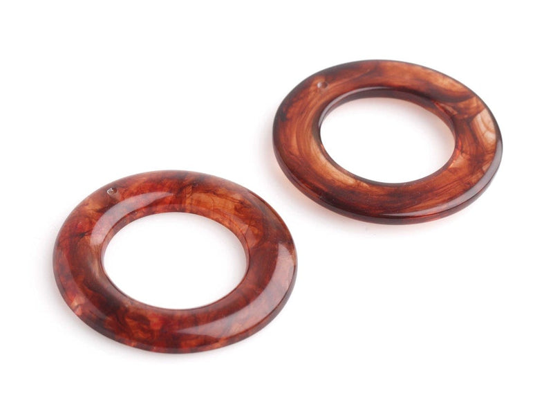 4 Round Ring Pendants in Tortoise Shell and Clear, Amber Marble, Washer Charms, Acrylic, 40mm