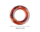 4 Round Ring Pendants in Tortoise Shell and Clear, Amber Marble, Washer Charms, Acrylic, 40mm