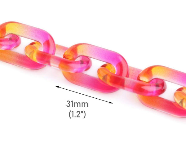 1ft Ombre Pink and Yellow Acrylic Chain Links, 31mm, Transparent, Two Tone Colors