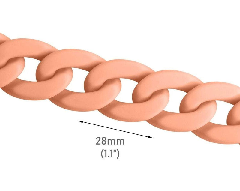 1ft Matte Coral Orange Acrylic Chain Links, 28mm, Jewelry and Craft Findings