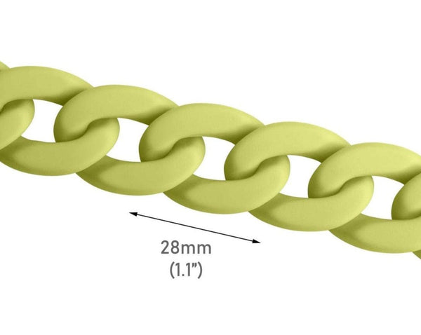 1ft Matte Kiwi Green Acrylic Chain Links, 28mm, Ultra Smooth, Lime Green, For Bags