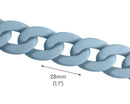 1ft Matte Steel Blue Acrylic Chain Links, 28mm, Blue Gray Colored, Jewelry Supply