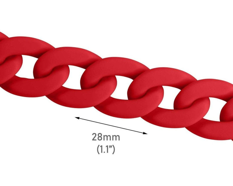 1ft Matte Red Acrylic Chain Links, 28mm, For Craft and Jewelry Making