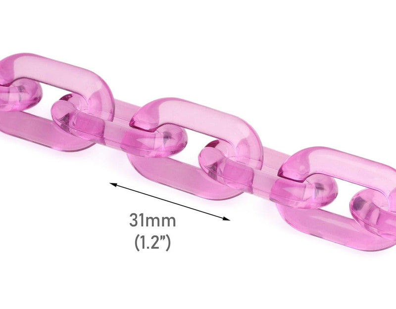 1ft Light Purple Acrylic Chain Links, 31mm, Transparent Glass, Pastel Japan Fashion