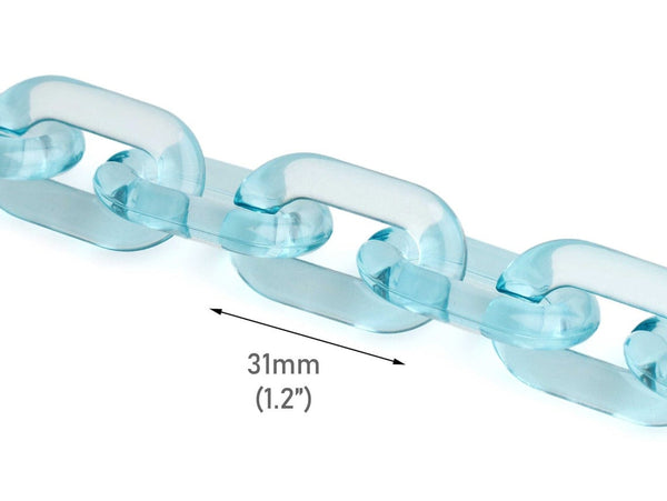 1ft Ice Blue Acrylic Chain Links, 31mm, Transparent, For Big Bold Chunky Bracelets