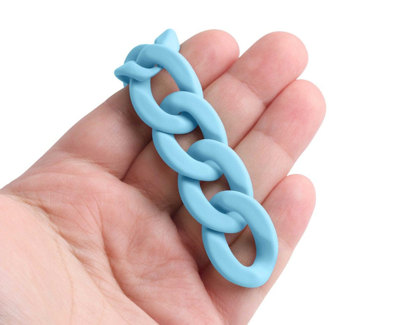 1ft Matte Light Blue Acrylic Chain Links, 28mm, For Chunky Necklace Making