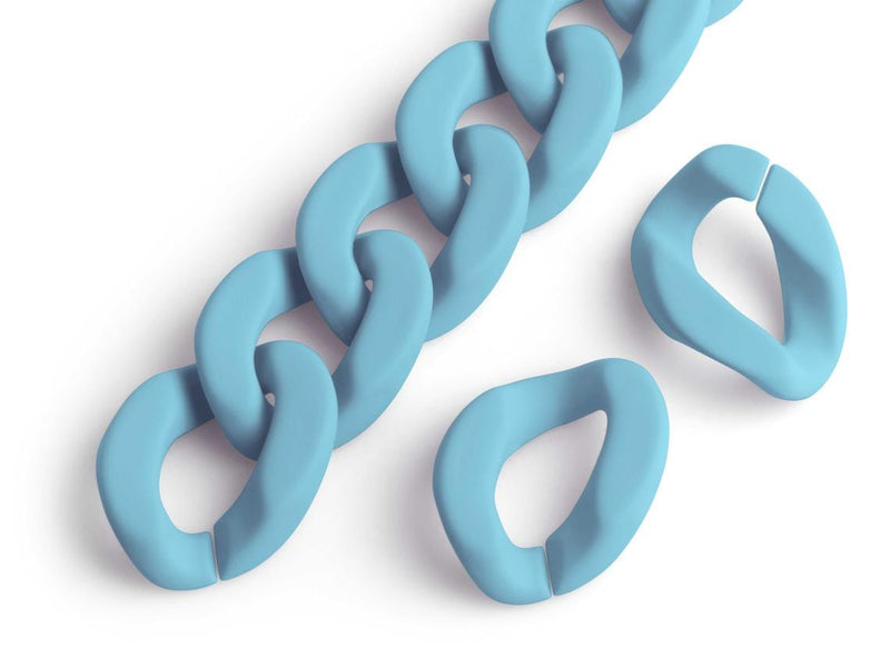 1ft Matte Light Blue Acrylic Chain Links, 28mm, For Chunky Necklace Making