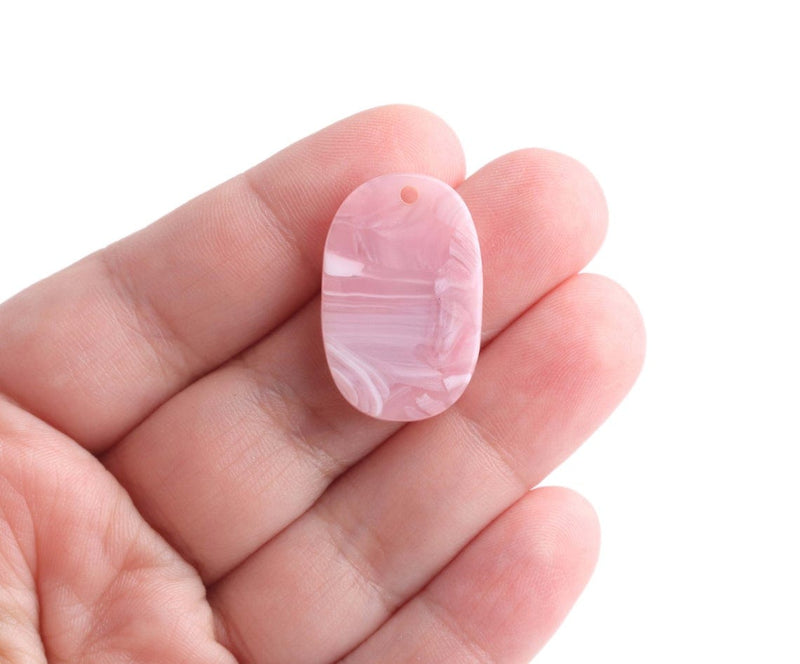 4 Small Oval Charms in Light Pink Marble, Acrylic, 27 x 17.5mm