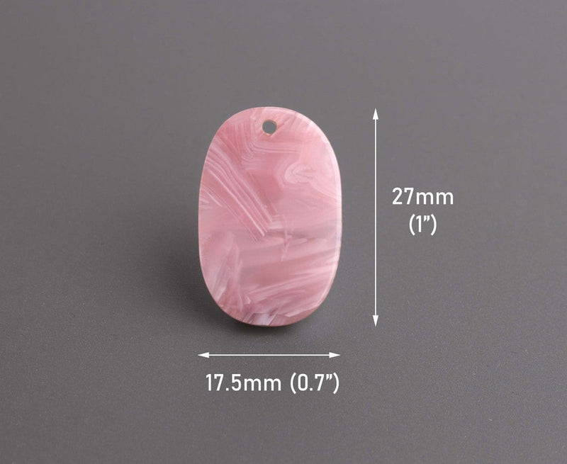 4 Small Oval Charms in Light Pink Marble, Acrylic, 27 x 17.5mm